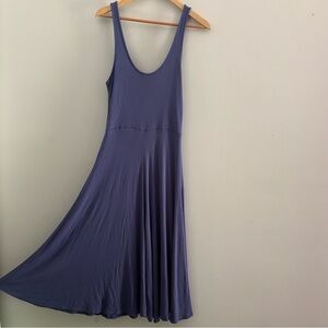 Marine Layer‎ Lexi Rib Fit and Flare Midi Dress in Blue L Tencel Capsule Basic